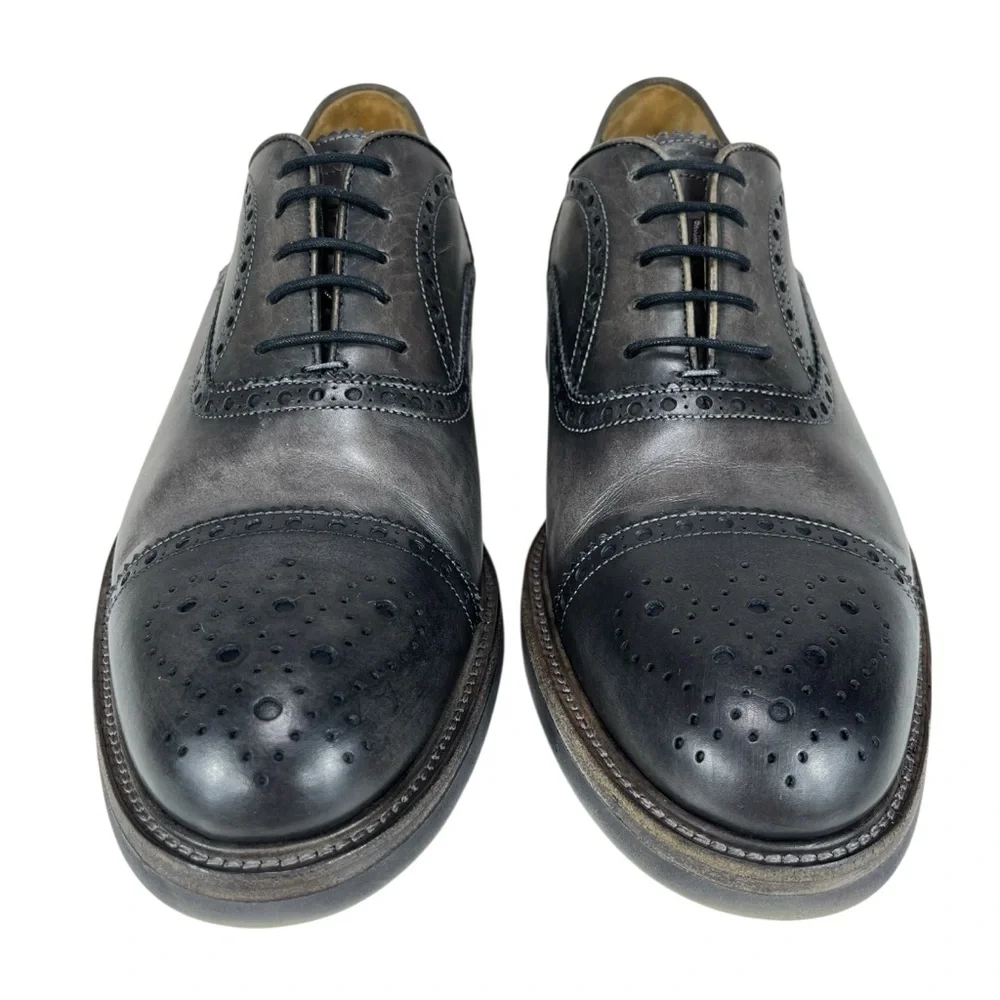 Magnanni Men’s 10.5 Gray Black‎ Leather Cap Toe Brogue Oxford Dress Shoes